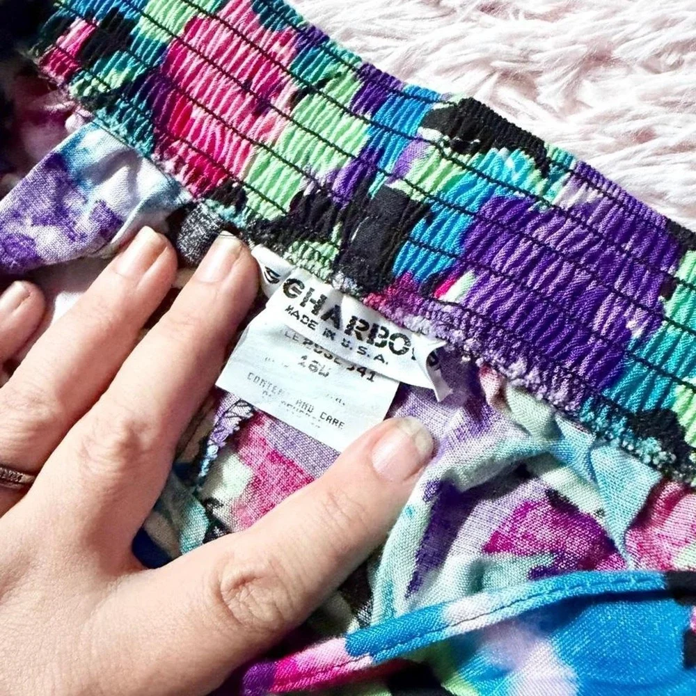 Vintage 80s Colorful Floral Whimsical Fairy Cottage Core Midi Skirt Womens 16